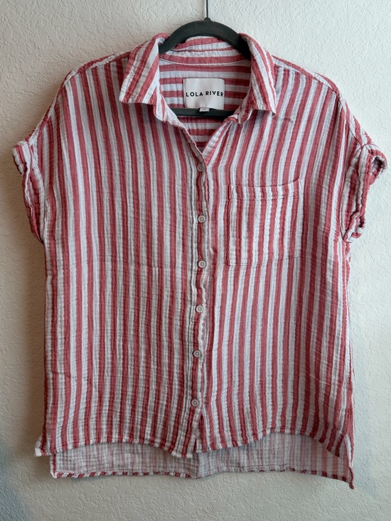 Lola River Tops - Lola River Striped Cotton Gauze Button Shirt